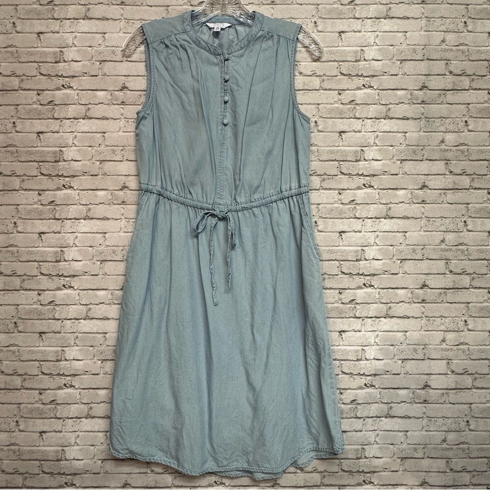 Time and Tru Small (0-2) Womens Blue Dress Tie Waist Buttons Sleeveless Pockets